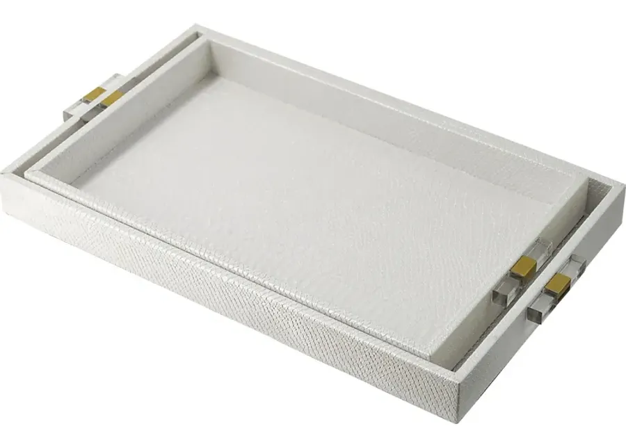 Flowerstones I Off White Tray, Set of 2-White