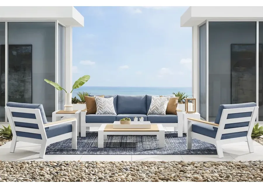 Solana White 3 Pc Outdoor Seating Set with Blueberry Cushions