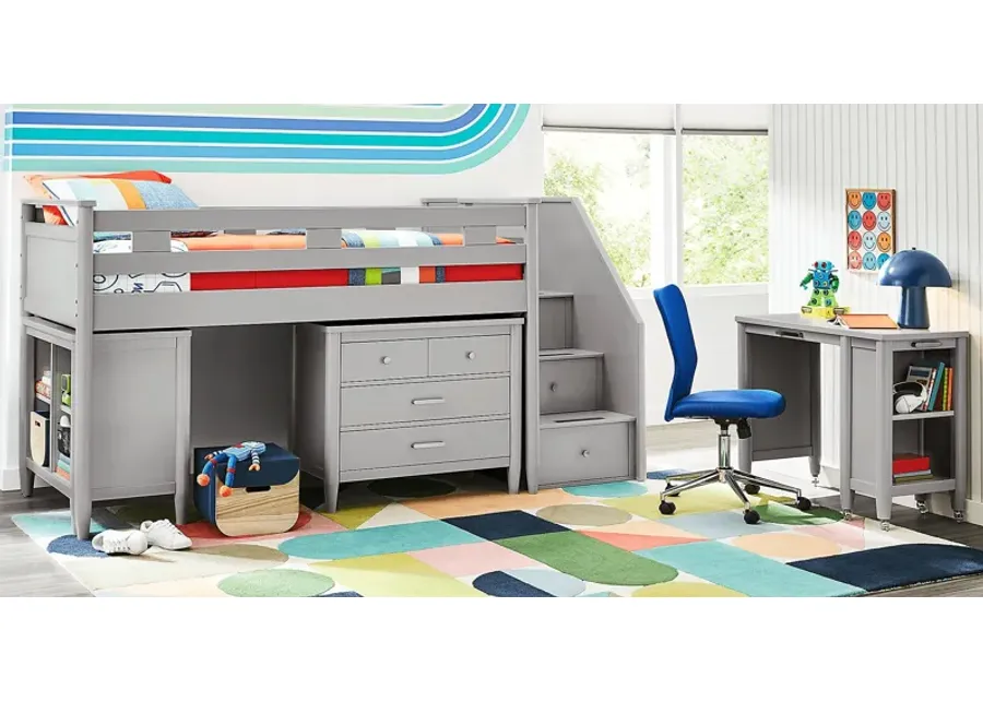 Kids Modern Colors Light Gray Twin Step Loft with Loft Chest-102.69
