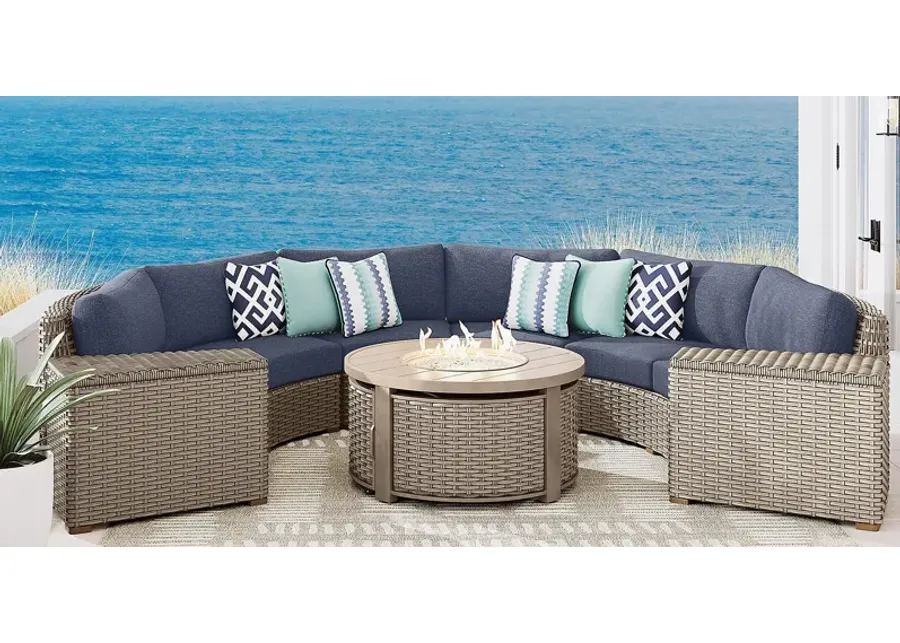 Siesta Key Driftwood 5 Pc Outdoor Curved Sectional with Ink Cushions-100