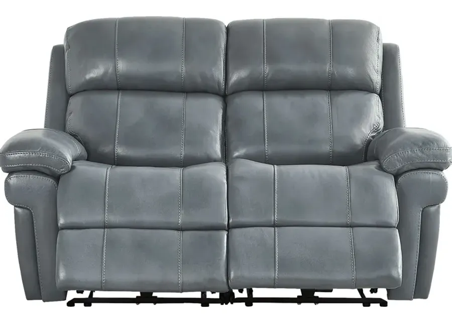 Trevino Lane Blue Leather Dual Power Reclining Loveseat-66