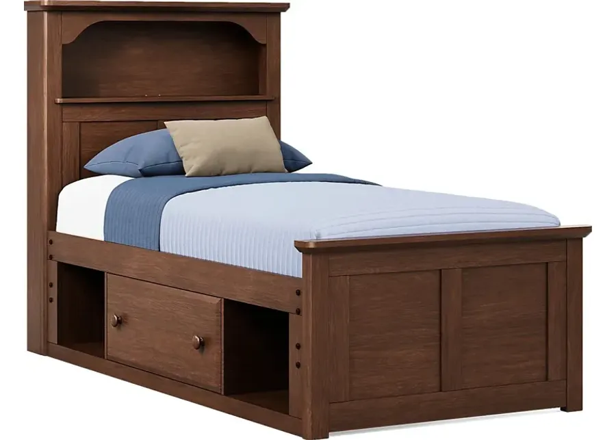 Kids South Bend Brown Cherry Twin Bookcase Bed with Storage Side Rail-43.9