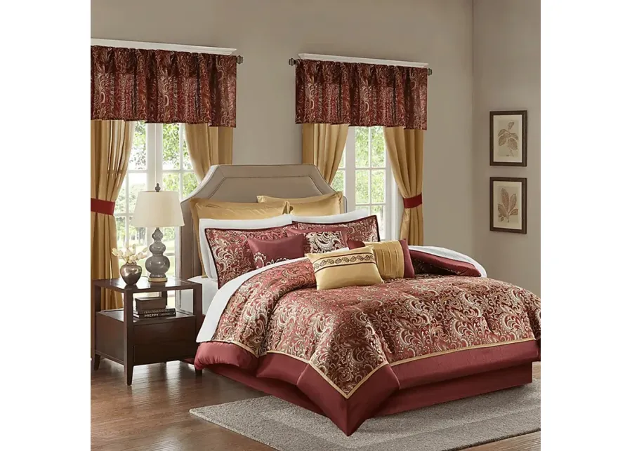 Montegut Red 24 Pc King Bedding Set-Red