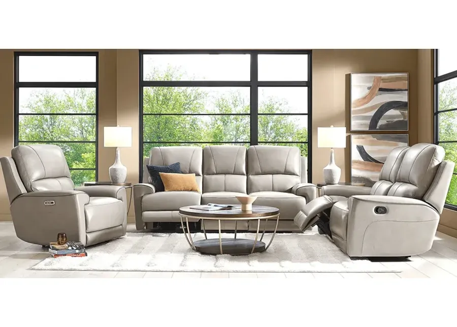 Fremont Gray Leather 3 Pc Living Room with Dual Power Reclining Sofa-89.75