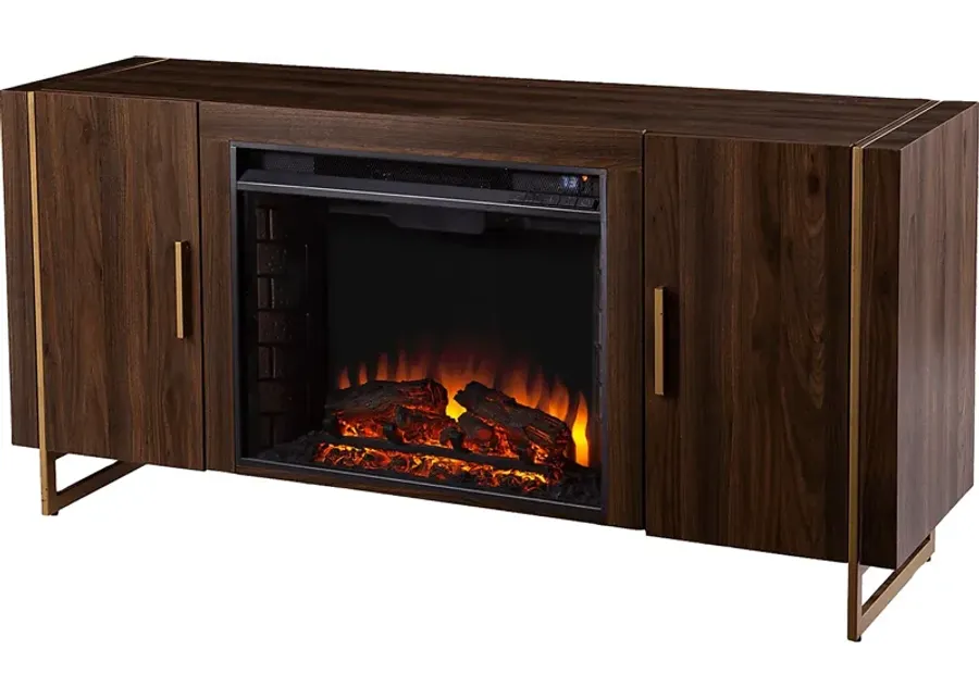 Buckthorne II Brown 55 in. Console With Electric Log Fireplace-Brown