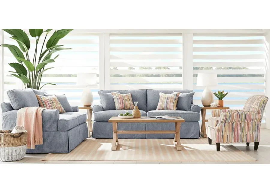 Beachside Walk Blue Denim Slipcover 7 Pc Living Room with Sleeper Sofa-87