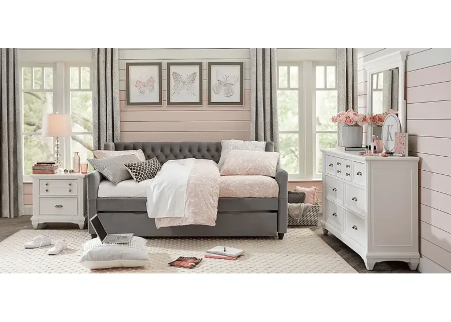 Kids Hilton Head White Bedroom with Alena Charcoal Twin Upholstered Daybed-45.25