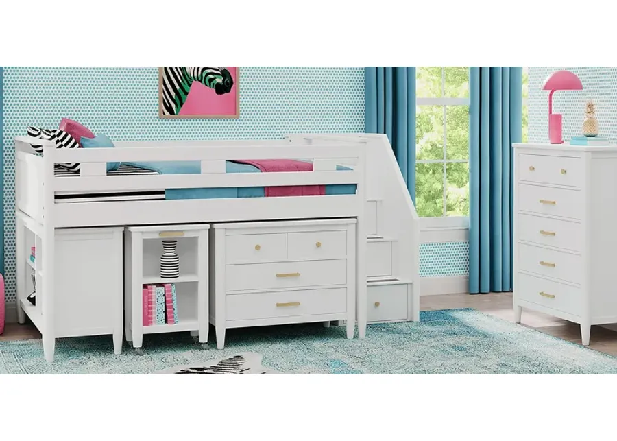 Kids Modern Colors White Full Step Loft with Loft Chest, Bookcase and Desk-102.69