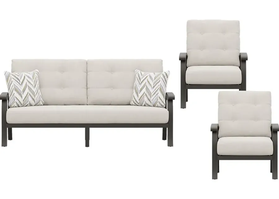 Lake Breeze Aged Bronze 3 Pc Outdoor Seating Set with Desert Cushions-82.75