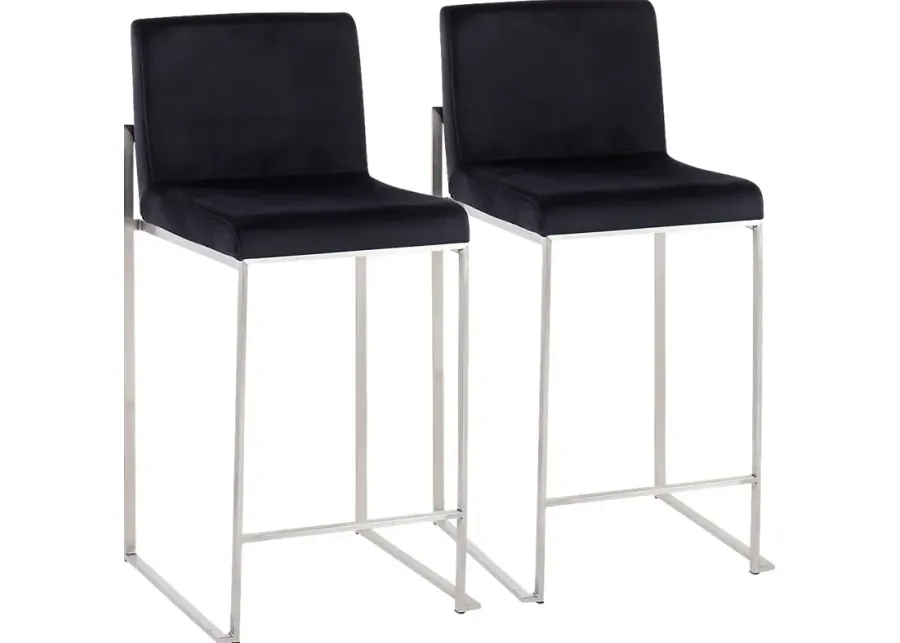 Nowotny Black Silver Velvet Counter Height Stool Set of 2-Black