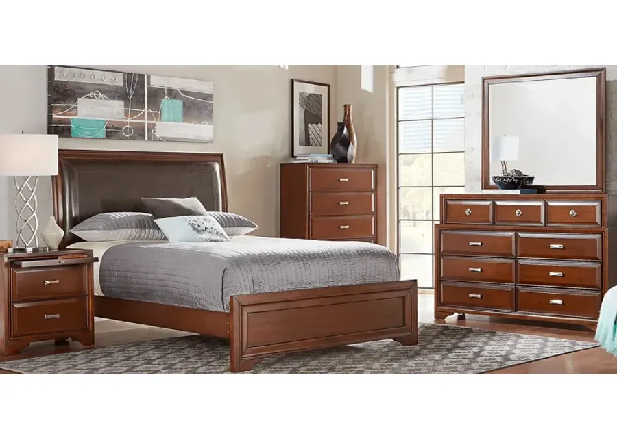 Small Spaces Belcourt Cherry 5 Pc Queen Upholstered Sleigh Arch Bedroom-66.5
