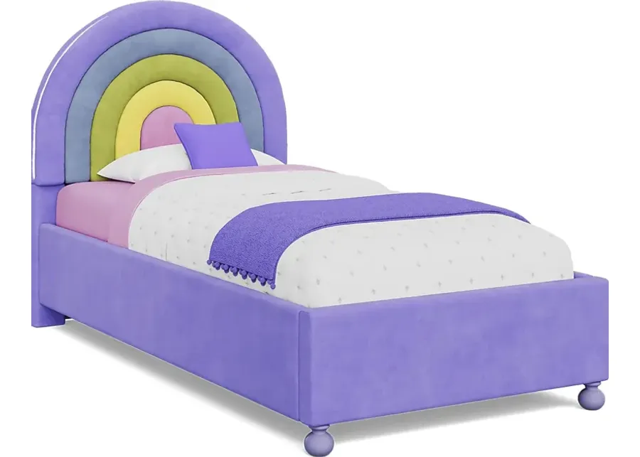 Kids Rainbow Joy Purple Twin Upholstered Bed-44.75