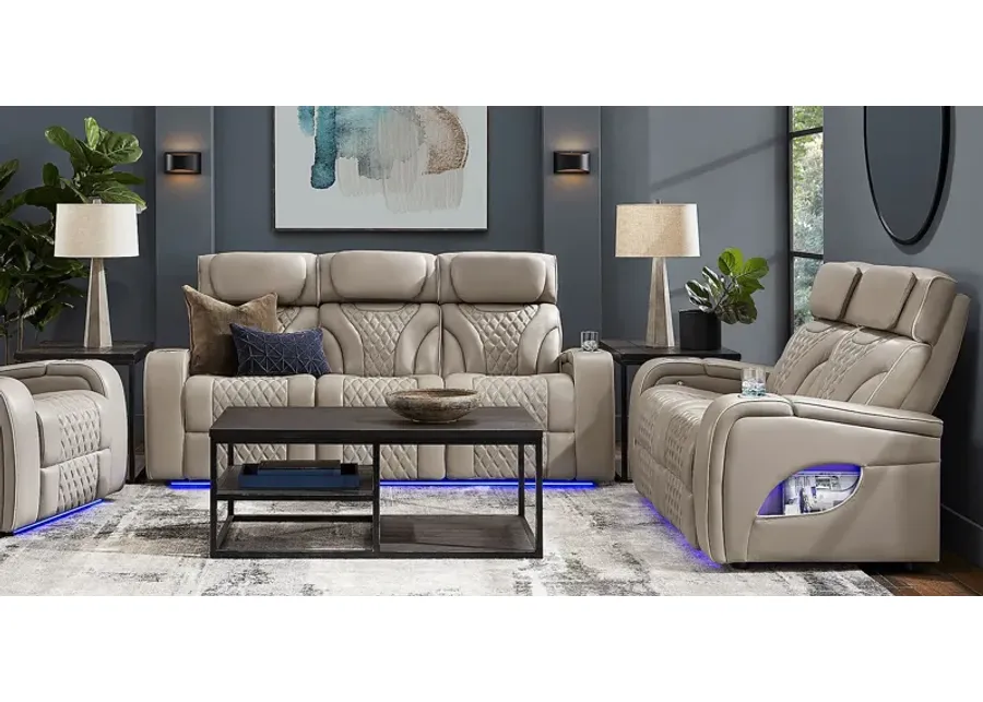 Horizon Ridge Beige Leather 5 Pc Living Room with Triple Power Reclining Sofa-86