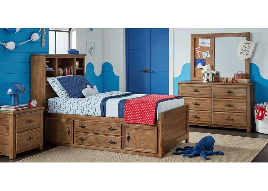Kids Creekside 2.0 Chestnut Twin Bookcase Bedroom with Storage Side Rail-87.25