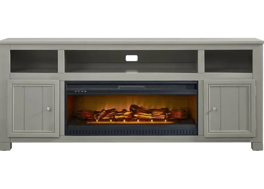 Lakeside Cottage Gray 84 In. Console with Electric Log Fireplace-84