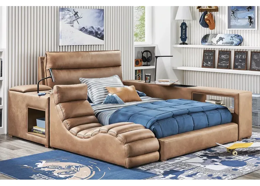 Kids Cloud9 Saddle Full Upholstered Bed with Nightstand and Lounger