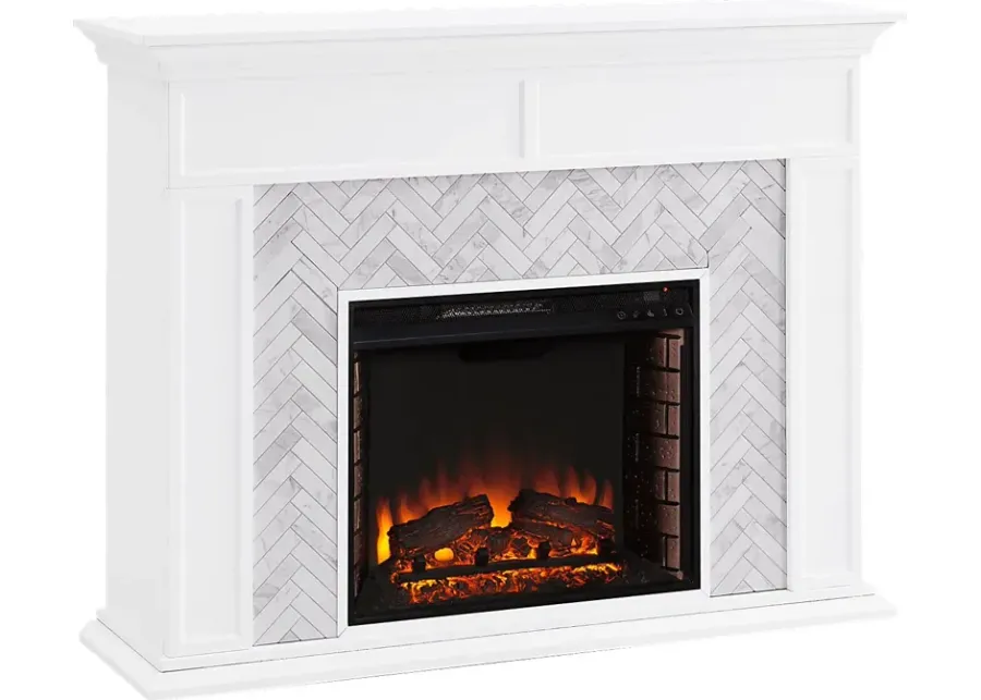 Tronewood II White 50 in. Console With Electric Log Fireplace-White