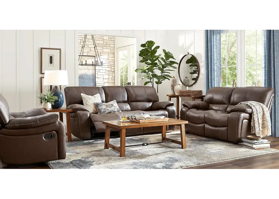 San Gabriel Brown Leather 3 Pc Living Room with Reclining Sofa-89