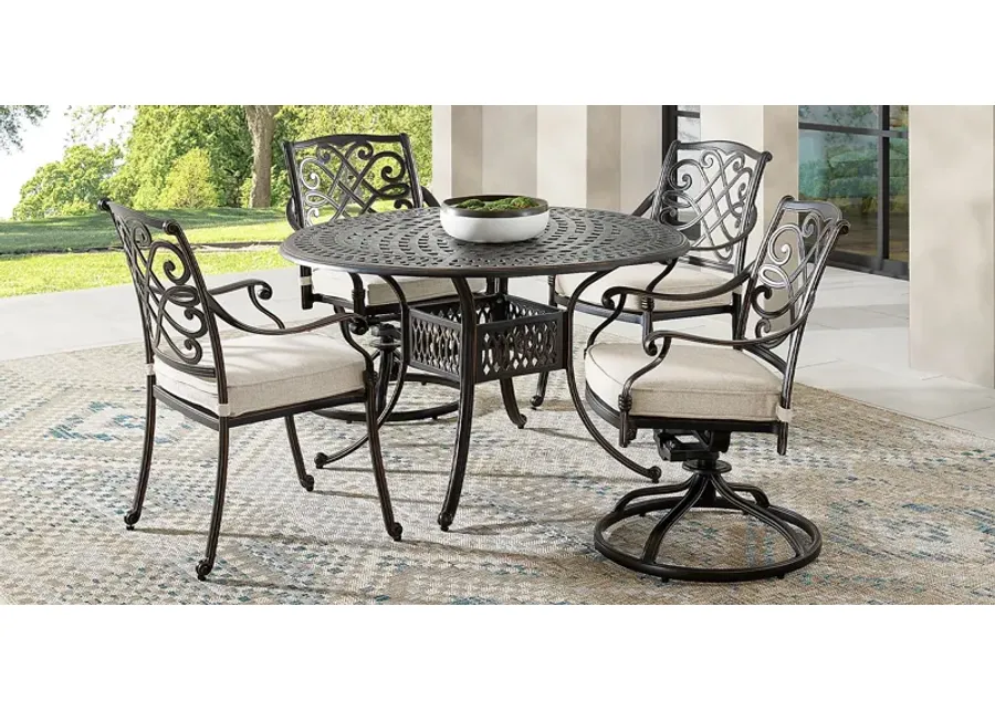 Carina Bronze 5 Pc 48 in. Round Outdoor Dining Set with Desert Cushions-48.25