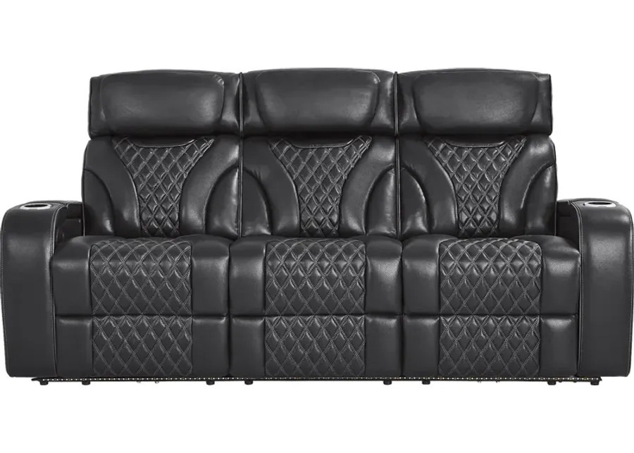 Horizon Ridge Black Leather Triple Power Reclining Sofa with Massage and Heat-86