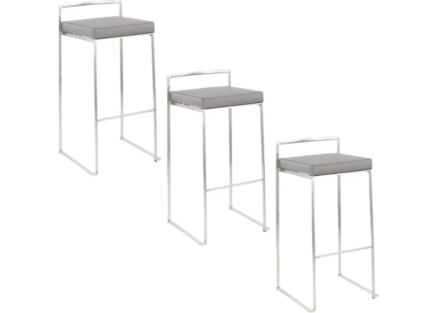 Birdlake IV Gray Barstool, Set of 3-Gray