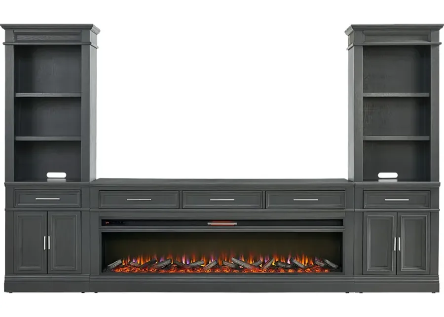 Stephenson Dark Gray 4 Pc Wall Unit with 78 in. Console and Electric Log Fireplace-132.5
