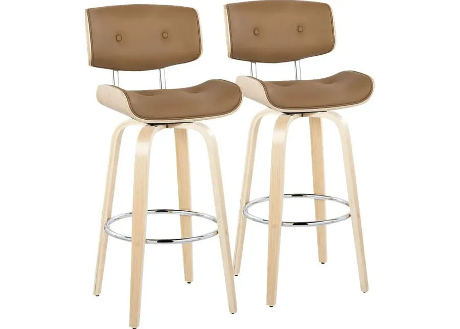 Tesshire IV Camel Swivel Barstool, Set of 2-Camel