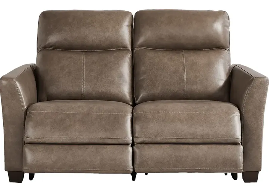 Maestro Mushroom Leather Dual Power Reclining Loveseat-65.5
