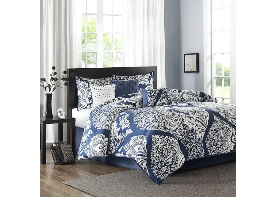 Hedwige Blue 7 Pc Queen Comforter Set-Blue