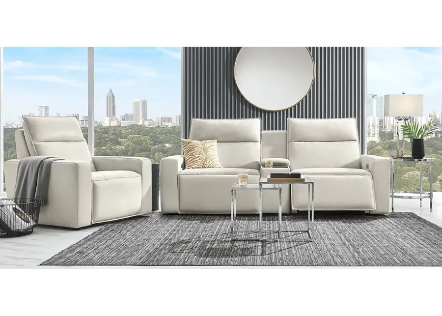 Light Gray Leather 3 Pc Dual Power Reclining ModularTwo with Media Console-93.75