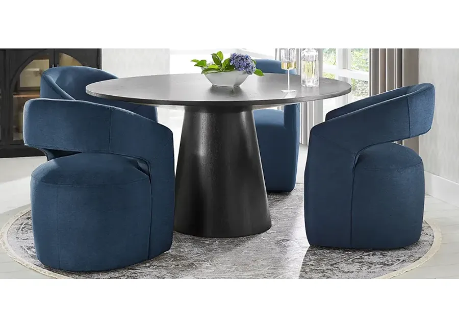 Kendall Black 5 Pc 59" Round Dining Room with Navy Cascade Park Arm Chairs-59