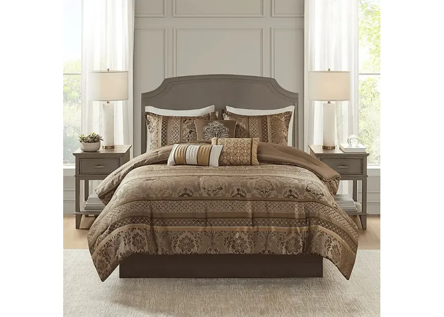 Yewell Brown 7 Pc Queen Comforter Set-Brown