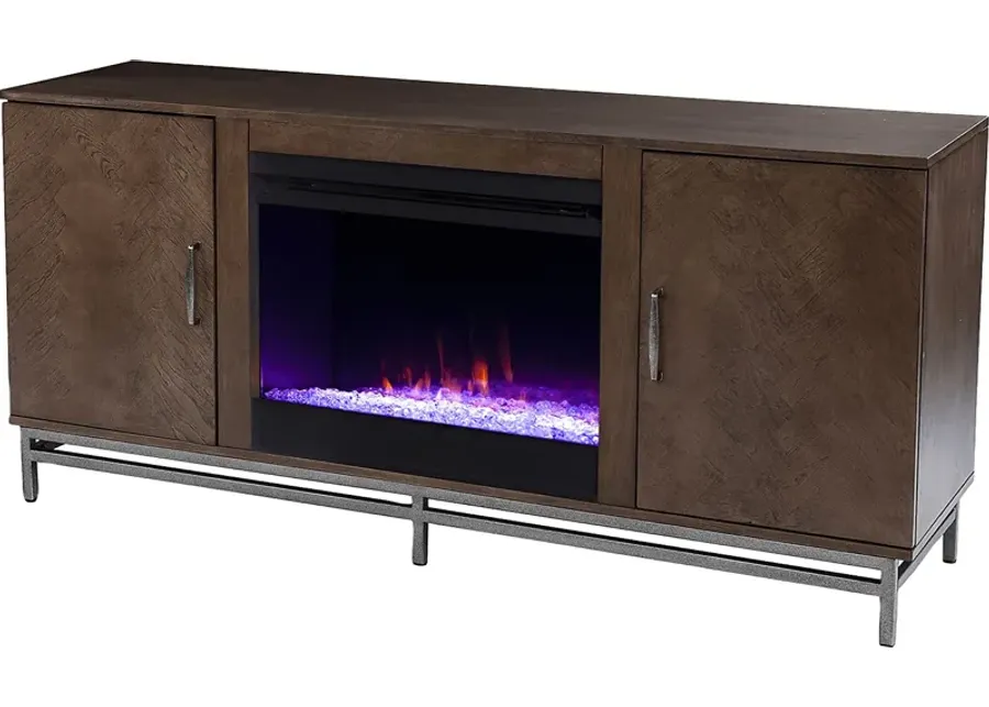 Varlet I Brown 60 in. Console, With Color Changing Electric Fireplace-Brown