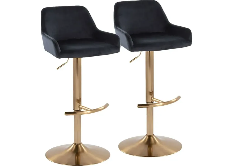 Rimcrest IV Black Adjustable Swivel Barstool, Set of 2-Black