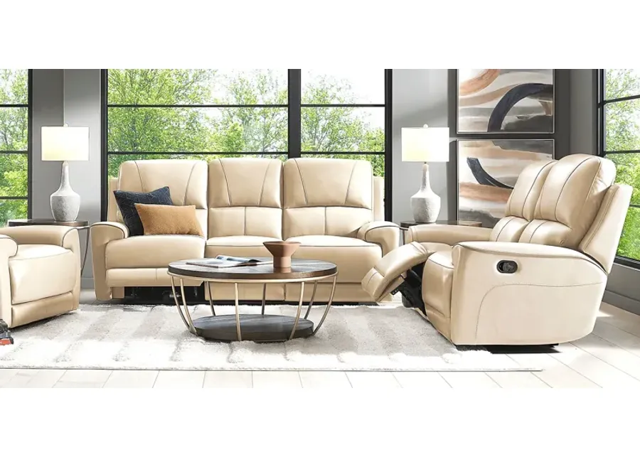 Fremont Almond Leather 2 Pc Reclining Living Room with Dual Power Reclining Sofa-89.75
