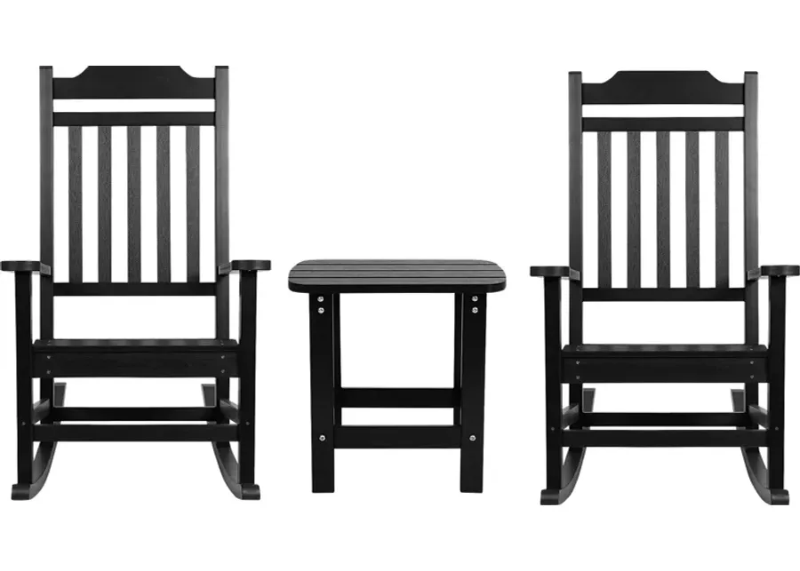 Outdoor Winnie Elle Black Rocking Chairs and Accent Table-Black