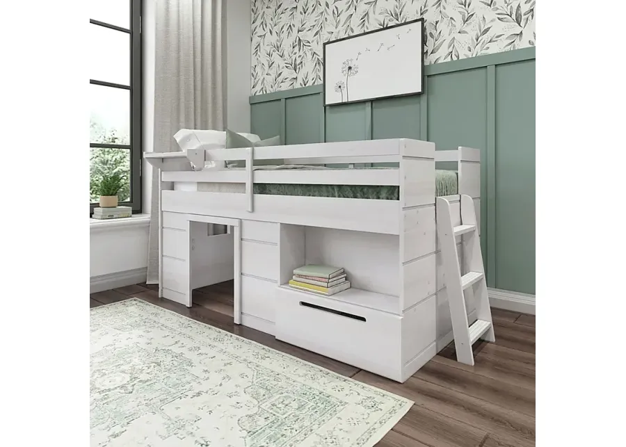 Kids Edenberry White Twin Loft Bed with 1 Drawer-White