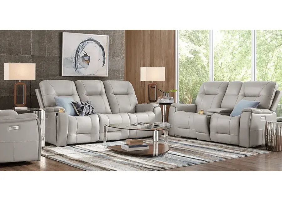 Matthews Cove Dove Gray Leather 6 Pc Triple Power Reclining Living Room-88