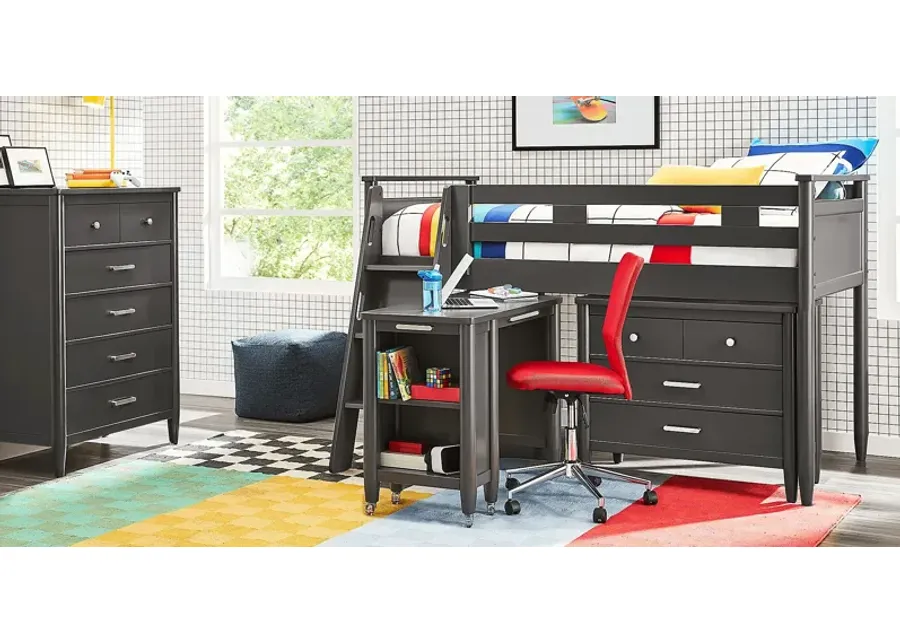 Kids Modern Colors Iron Ore Twin Loft with Loft Chest and Desk-80.75