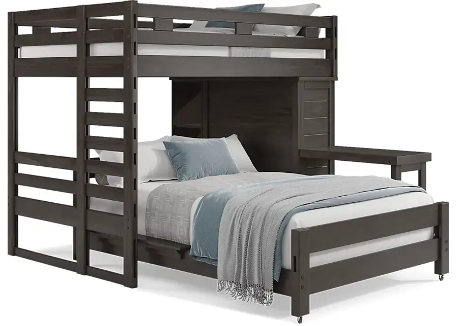 Kids Creekside 2.0 Charcoal Full/Full Loft with Loft Chest, Bookcase and Desk Attachment-79.62