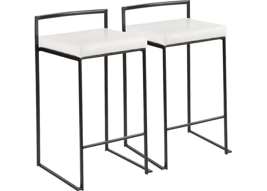 Sora White Ultra Hyde Black Metal Counter Height Stool (Set of 2)-Black, White