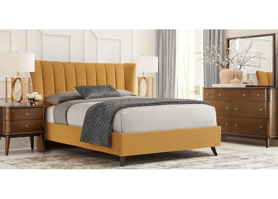 Devon Loft Walnut 7 Pc Bedroom with Nanton Park Yellow King Upholstered Bed-94