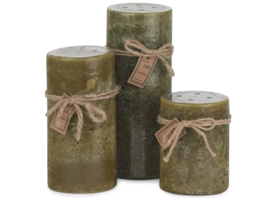 Green Eucalyptus Perforated Pillar Candle - Small