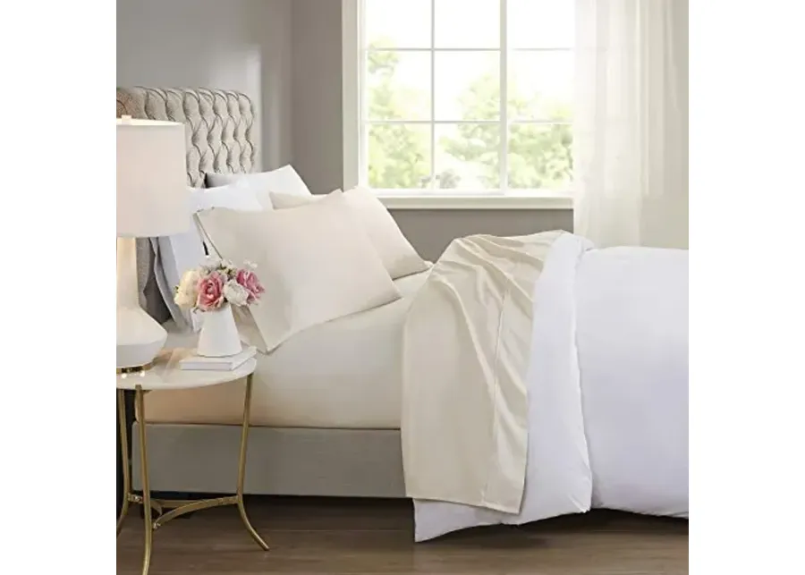 Beautyrest BR 600 TC Cooling Cotton Blend Solid Sheet 16 Inch Deep Pocket, All Season, Soft Bedding-Set, Matching Pillow Case, Cal King, Ivory 4 Piece (BR20-0993)-102