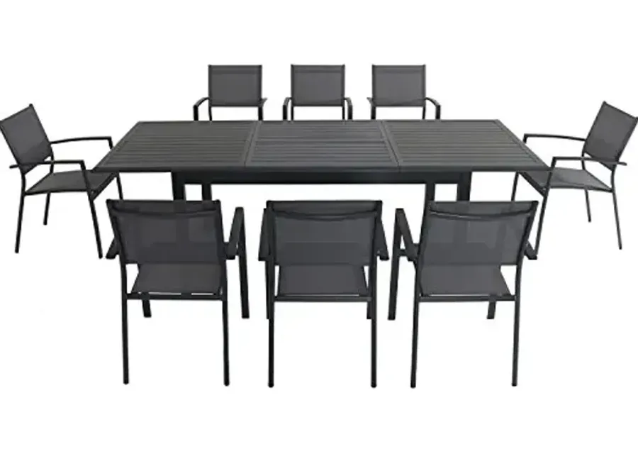 Hanover Cameron 9-Piece Modern Outdoor Dining Set, Patio Dining Set for 8 with Stackable Sling Chairs and 40'' x 94'' Expandable Table, Durable, Weather Protected Aluminum Frame, Gray-Grey