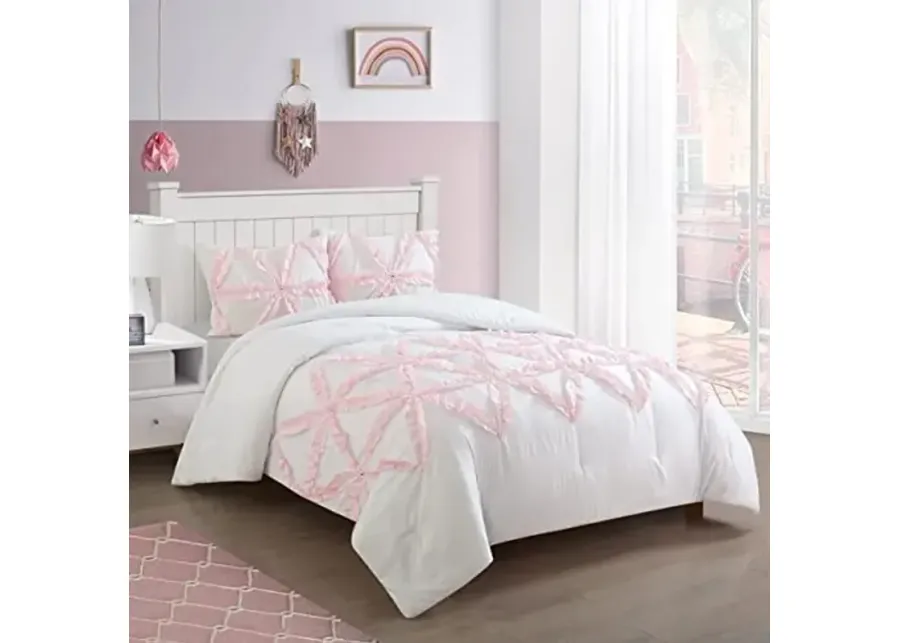 Heritage Kids Lola Ruffle Comforter Set with Jewels, Full/Queen, 3-Pieces-White