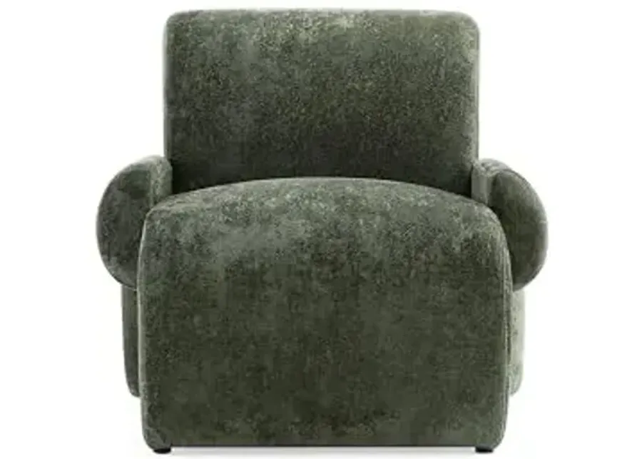 Manhattan Comfort Verandah Accent Chair, Upholstered in Premium Chenille Fabric, Pine Wood Frame, Unique Cut-Out Arm Design, Mid-Century Modern Living Room Furniture, Fully Assembled, Olive Green-Olive Green