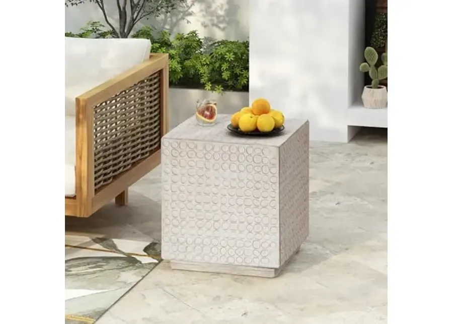Christopher Knight Home Jeanie Outdoor Side Table Lightweight Concrete, Patio End Table Cube, MGO Fluted Coffee Table for Outside, Garden, Backyard, Poolside Accent Table, White Wash-White Wash