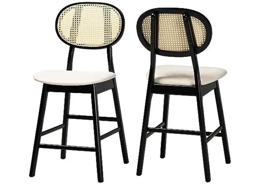 Baxton Studio Darrion Counter Stools, Set of 2, Cream/Black/Light Brown-Cream, Black, Light Brown