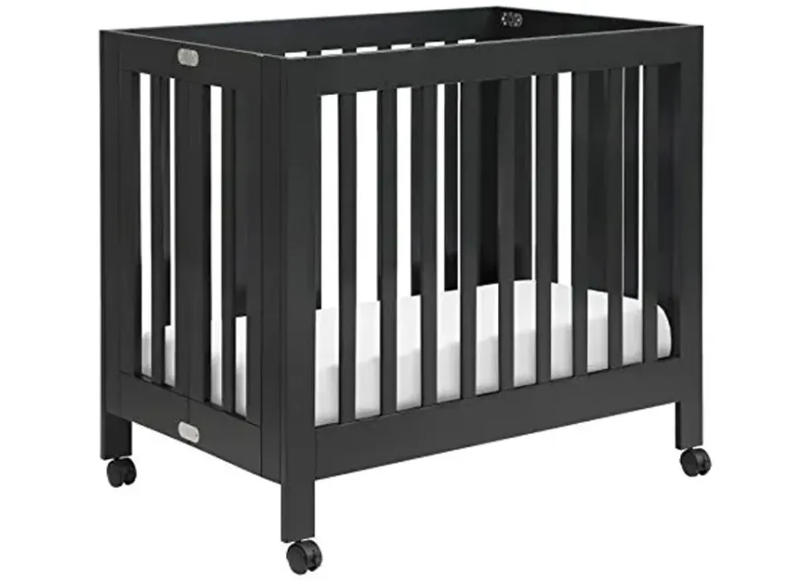Babyletto Origami Mini Portable Folding Crib with Wheels in Black, 2 Adjustable Mattress Positions, Greenguard Gold Certified-25.7